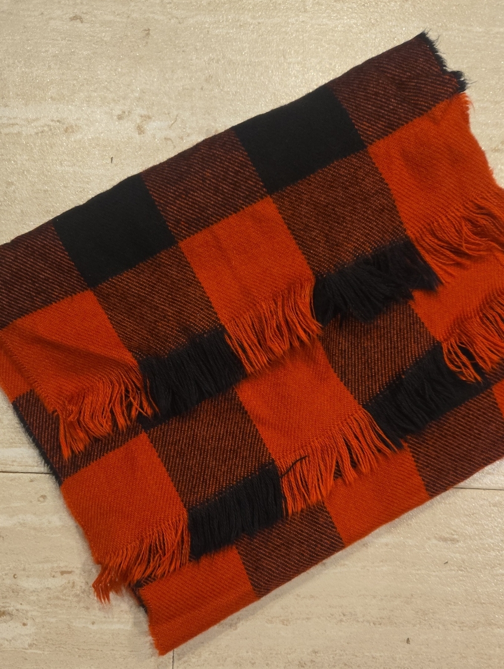 J. Crew Red/Black Check Unisex Fringed Edge Scarf